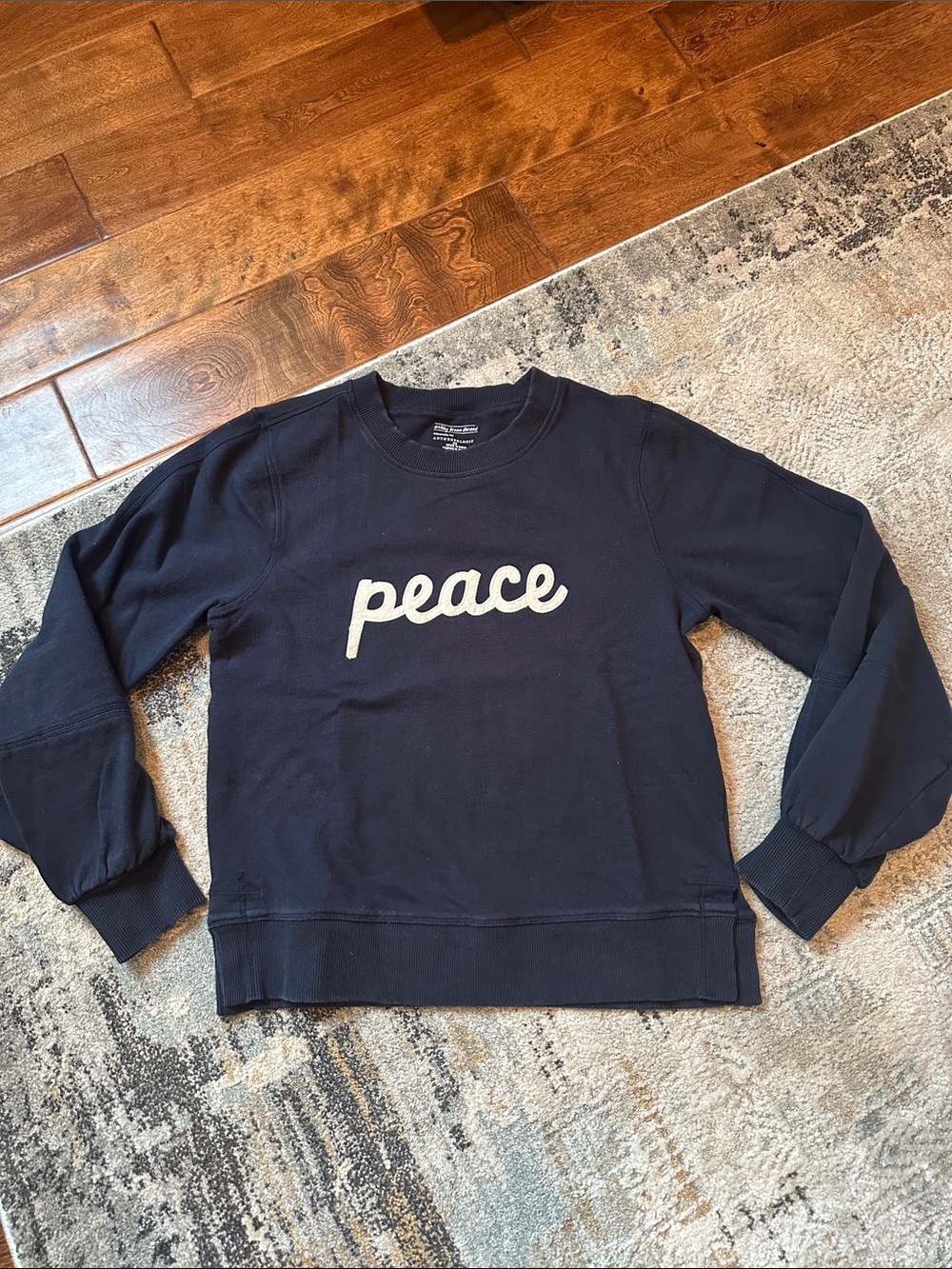 Anthropologie Navy Crewneck Sweatshirt with White "peace" Script